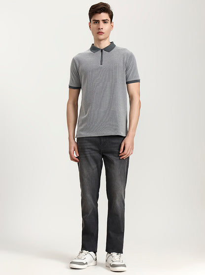 Grey & White Checked Slim Fit Polo T-Shirt | Greenfibre