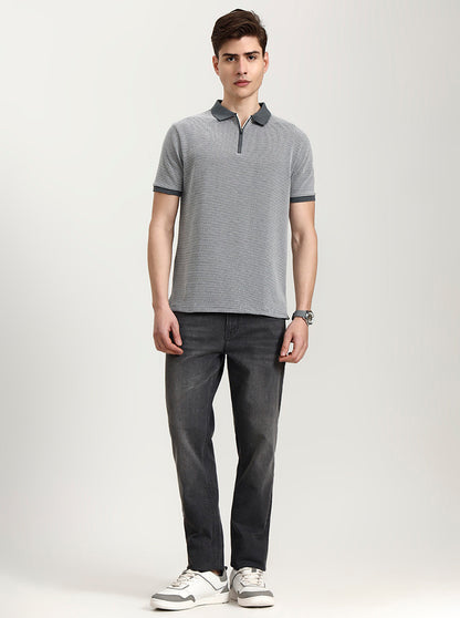Grey & White Checked Slim Fit Polo T-Shirt | Greenfibre