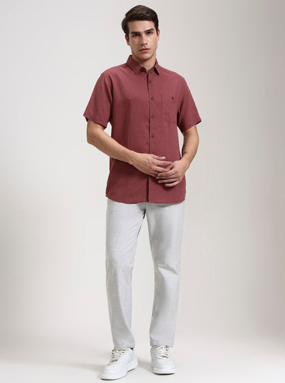 Maroon Solid Slim Fit Formal Trouser | JadeBlue