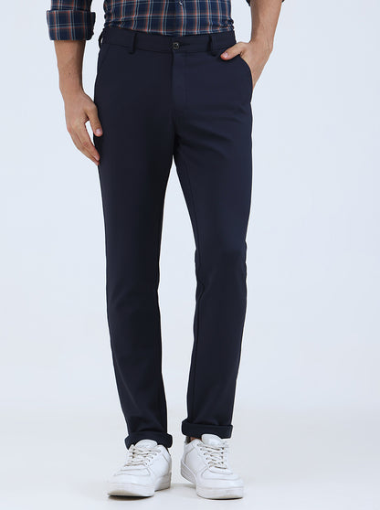 Navy Blue Solid Slim Fit Club Wear Trouser | JB Studio