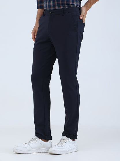 Navy Blue Solid Slim Fit Club Wear Trouser | JB Studio