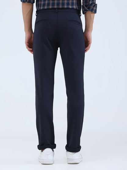 Navy Blue Solid Slim Fit Club Wear Trouser | JB Studio
