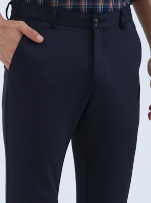 Navy Blue Solid Slim Fit Club Wear Trouser | JB Studio
