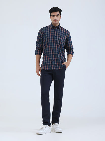 Navy Blue Solid Slim Fit Club Wear Trouser | JB Studio