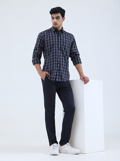Navy Blue Solid Slim Fit Club Wear Trouser | JB Studio