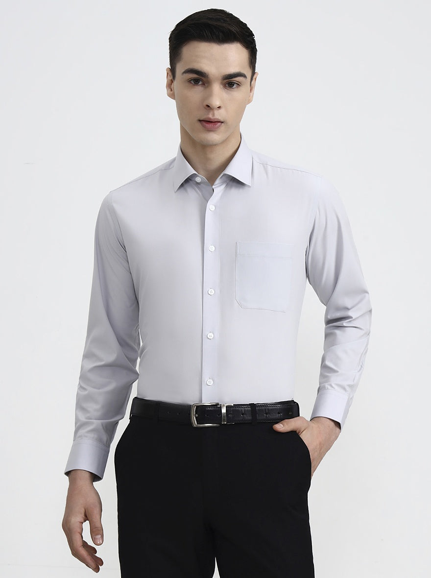 Light Grey Solid Regular Fit Formal Shirt | JadeBlue