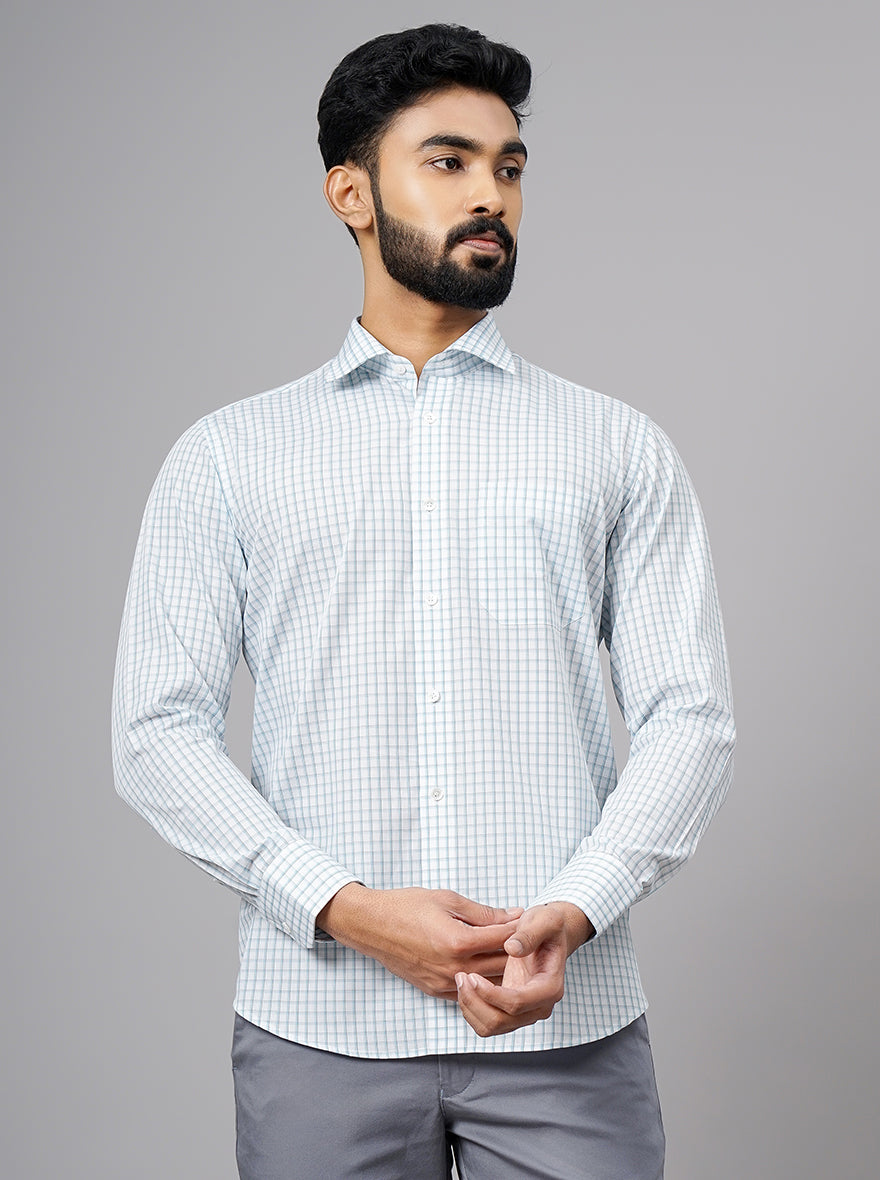 Light Blue Checked Slim Fit Formal Shirt | JadeBlue Super Luxe