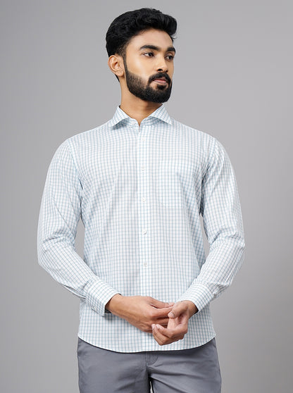 Light Blue Checked Slim Fit Formal Shirt | JadeBlue Super Luxe