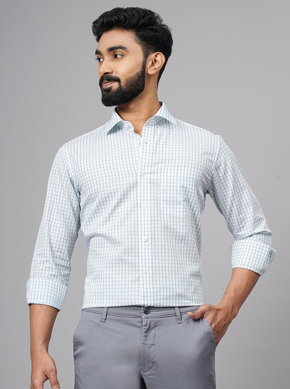 Light Blue Checked Slim Fit Formal Shirt | JadeBlue Super Luxe