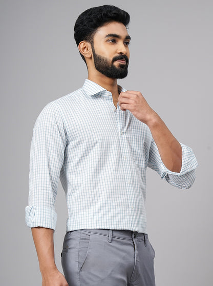 Light Blue Checked Slim Fit Formal Shirt | JadeBlue Super Luxe
