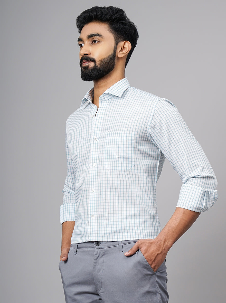 Light Blue Checked Slim Fit Formal Shirt | JadeBlue Super Luxe