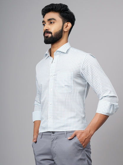 Light Blue Checked Slim Fit Formal Shirt | JadeBlue Super Luxe