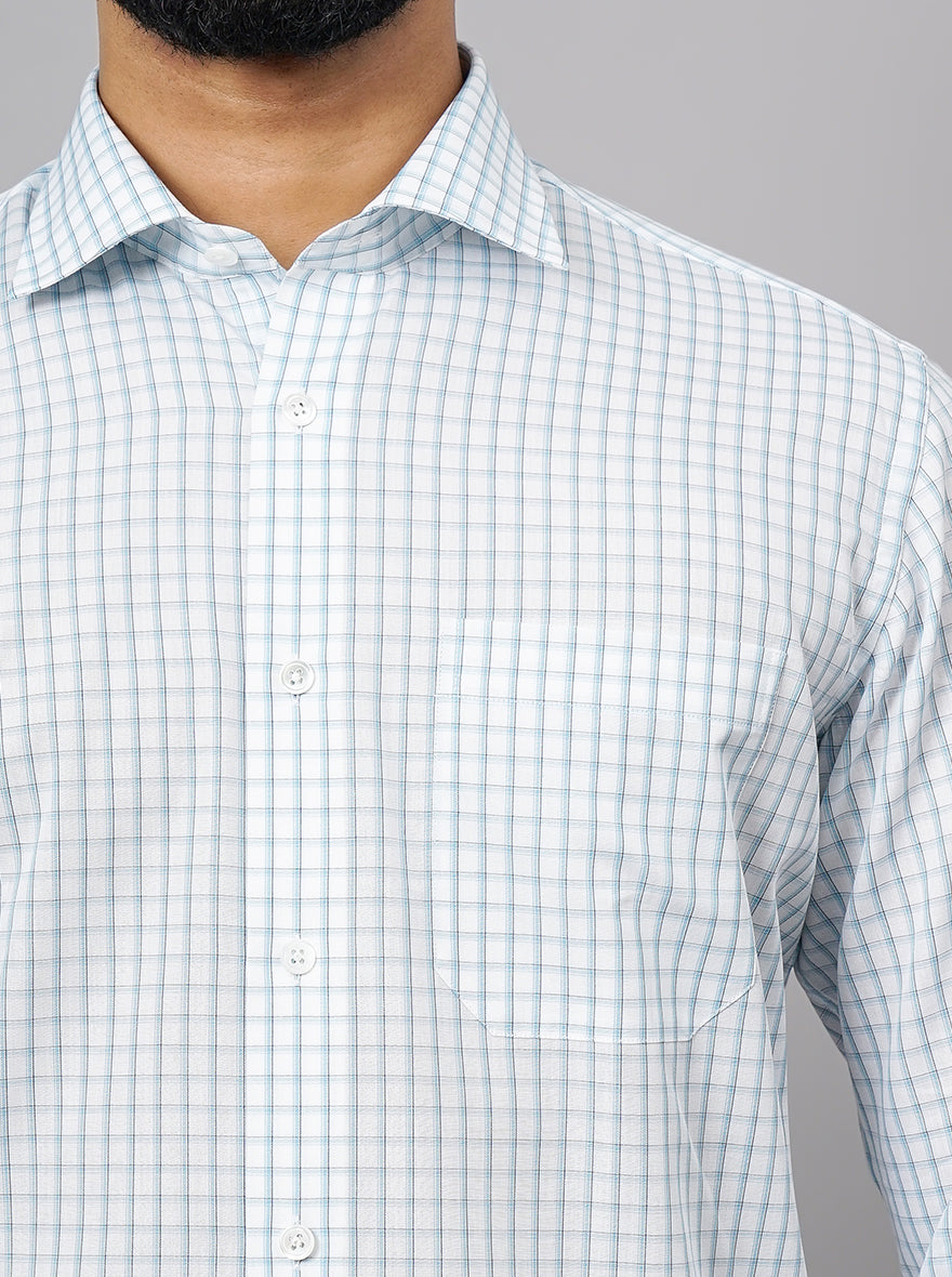 Light Blue Checked Slim Fit Formal Shirt | JadeBlue Super Luxe