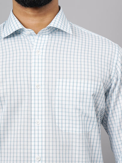 Light Blue Checked Slim Fit Formal Shirt | JadeBlue Super Luxe