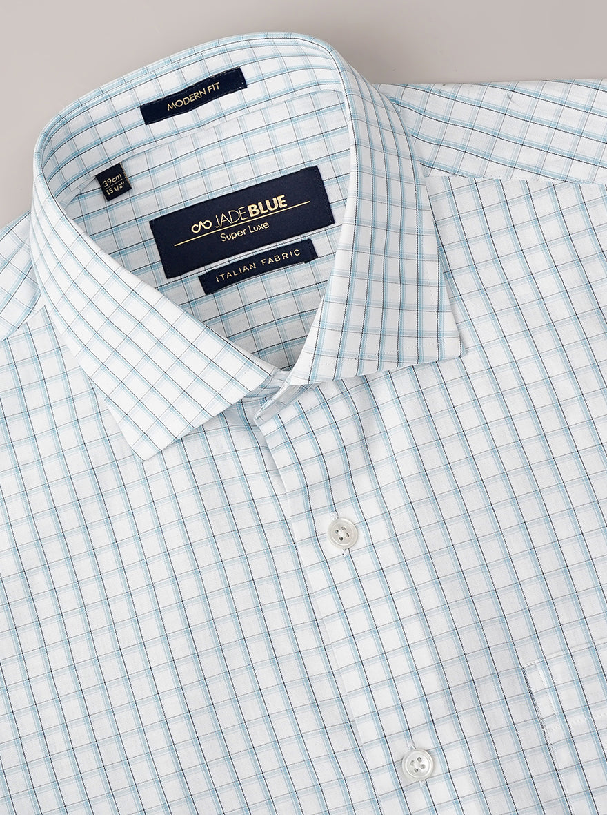 Light Blue Checked Slim Fit Formal Shirt | JadeBlue Super Luxe