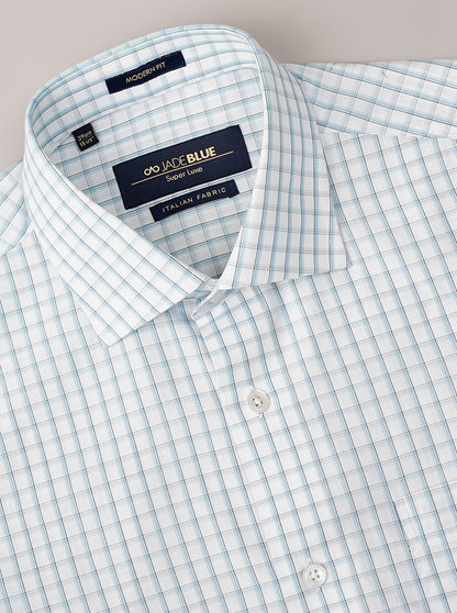 Light Blue Checked Slim Fit Formal Shirt | JadeBlue Super Luxe