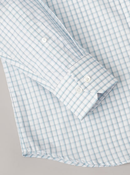Light Blue Checked Slim Fit Formal Shirt | JadeBlue Super Luxe