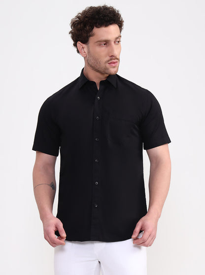 Black Solid Smart Fit Semi Casual Shirt | Greenfibre