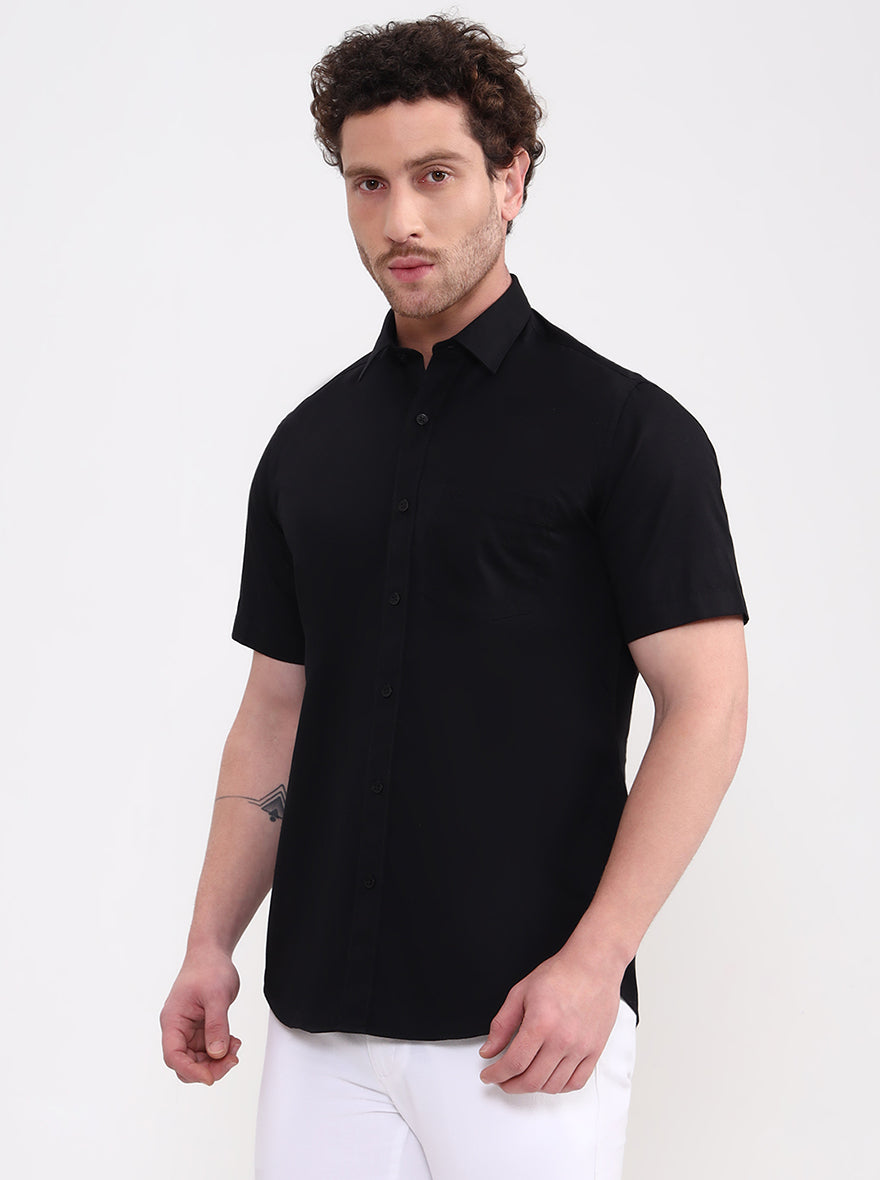 Black Solid Smart Fit Semi Casual Shirt | Greenfibre