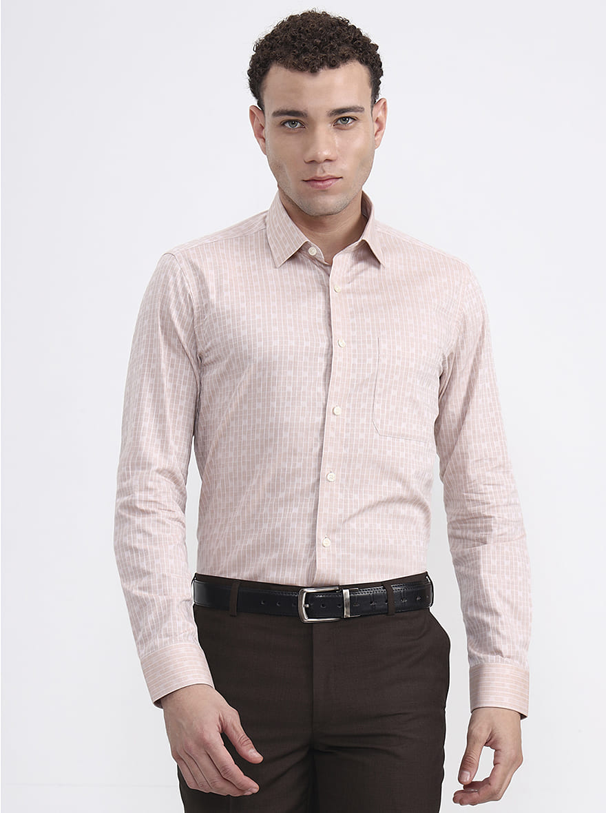 Pink & Beige Checked Slim Fit Formal Shirt | JadeBlue Youth
