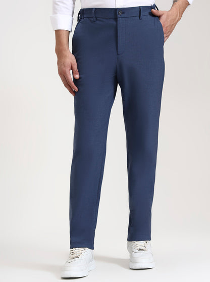 Royal Blue Solid Slim Fit Casual Trouser | JadeBlue