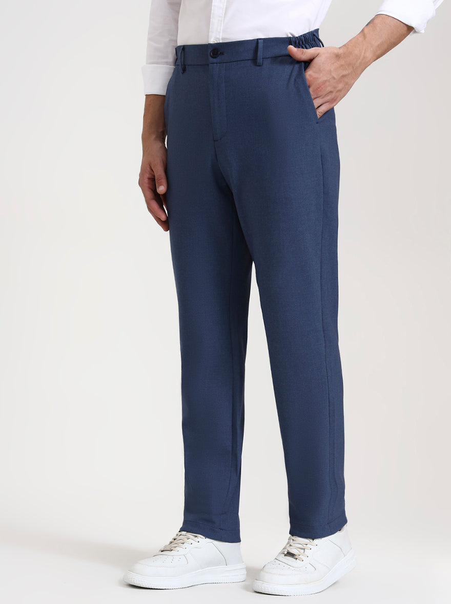 Royal Blue Solid Slim Fit Casual Trouser | JadeBlue
