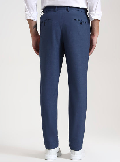 Royal Blue Solid Slim Fit Casual Trouser | JadeBlue