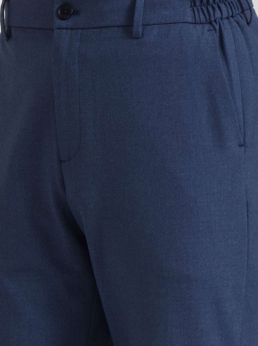 Royal Blue Solid Slim Fit Casual Trouser | JadeBlue