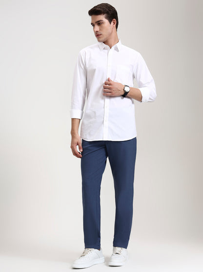 Royal Blue Solid Slim Fit Casual Trouser | JadeBlue