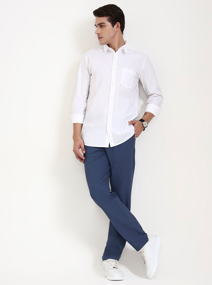 Royal Blue Solid Slim Fit Casual Trouser | JadeBlue