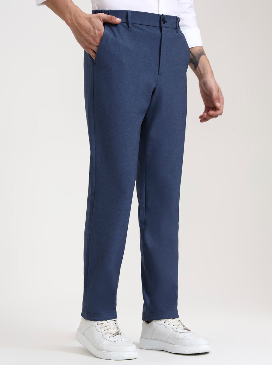 Royal Blue Solid Slim Fit Casual Trouser | JadeBlue