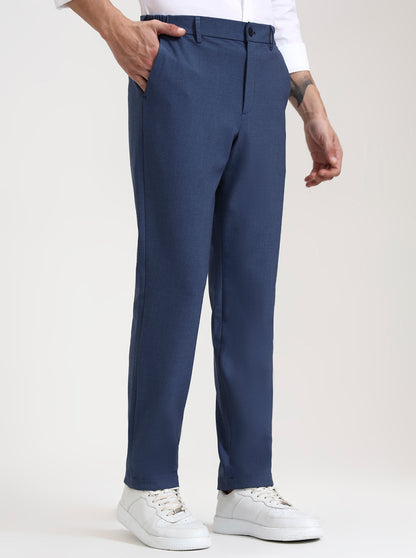Royal Blue Solid Slim Fit Casual Trouser | JadeBlue