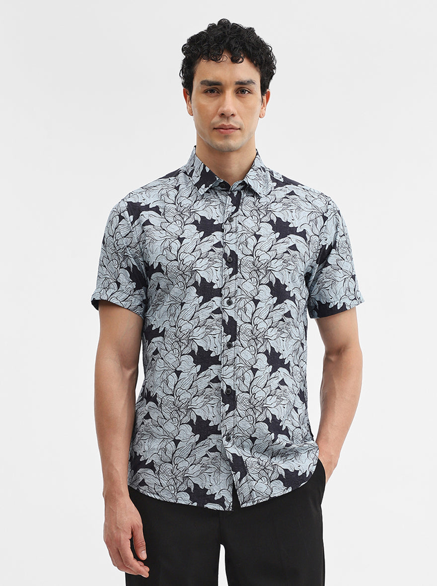 Black Printed Slim Fit Casual Shirt | JadeBlue