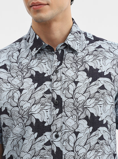 Black Printed Slim Fit Casual Shirt | JadeBlue