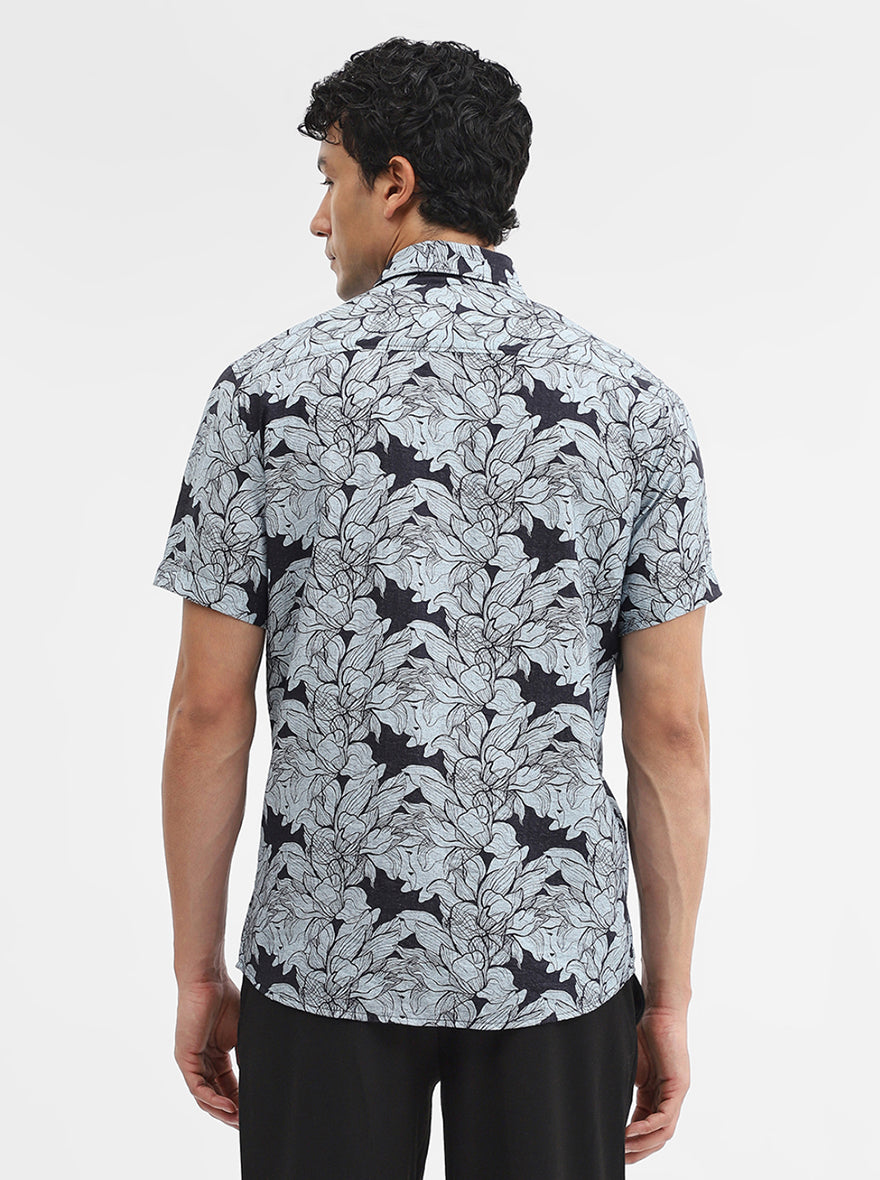 Black Printed Slim Fit Casual Shirt | JadeBlue