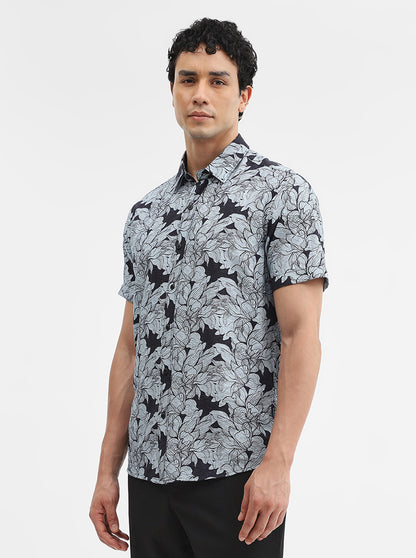 Black Printed Slim Fit Casual Shirt | JadeBlue