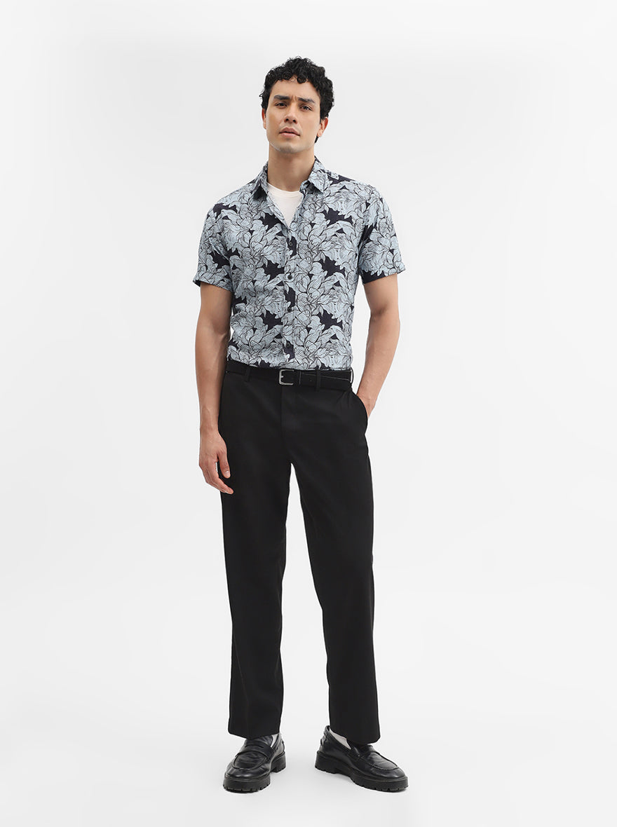 Black Printed Slim Fit Casual Shirt | JadeBlue
