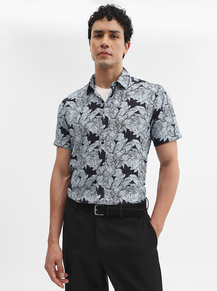 Black Printed Slim Fit Casual Shirt | JadeBlue