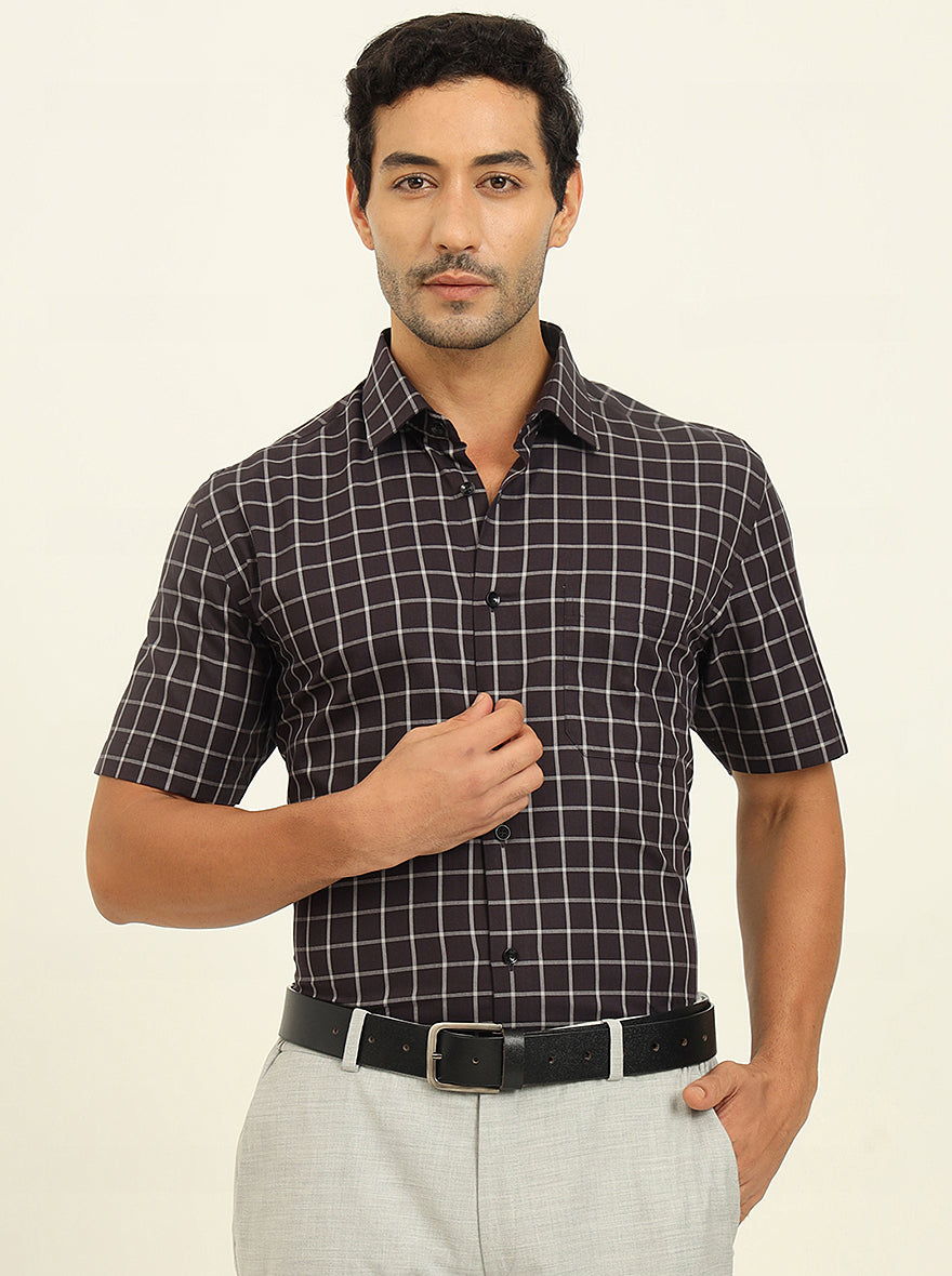 Blue & Grey Checked Regular Fit Formal Shirt | JadeBlue
