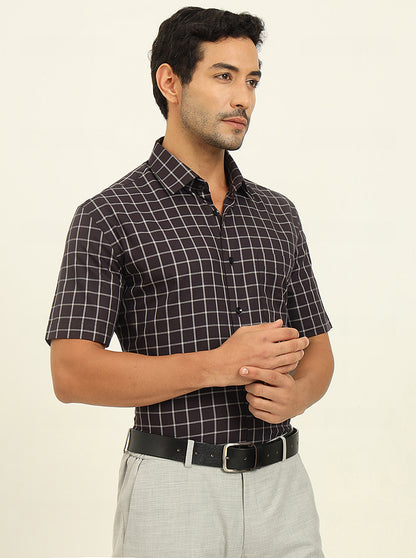 Blue & Grey Checked Regular Fit Formal Shirt | JadeBlue