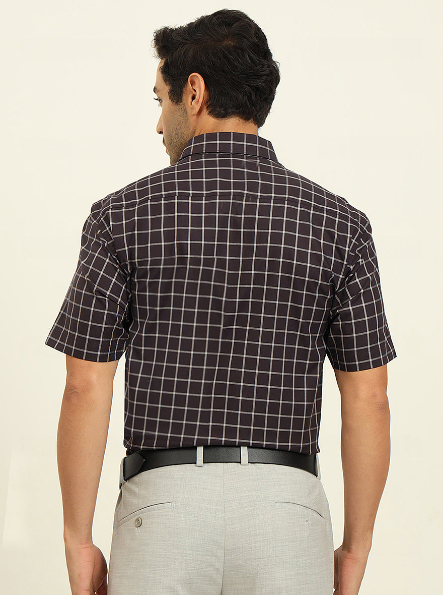 Blue & Grey Checked Regular Fit Formal Shirt | JadeBlue
