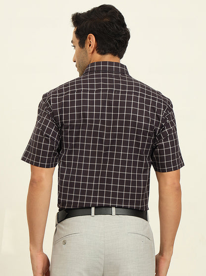Blue & Grey Checked Regular Fit Formal Shirt | JadeBlue