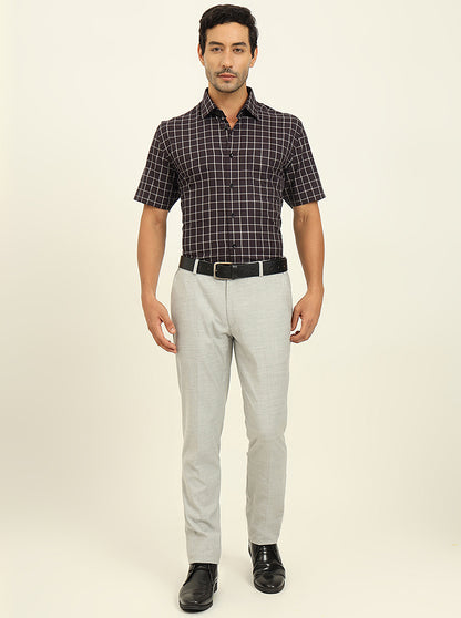 Blue & Grey Checked Regular Fit Formal Shirt | JadeBlue