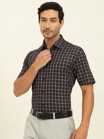 Blue & Grey Checked Regular Fit Formal Shirt | JadeBlue