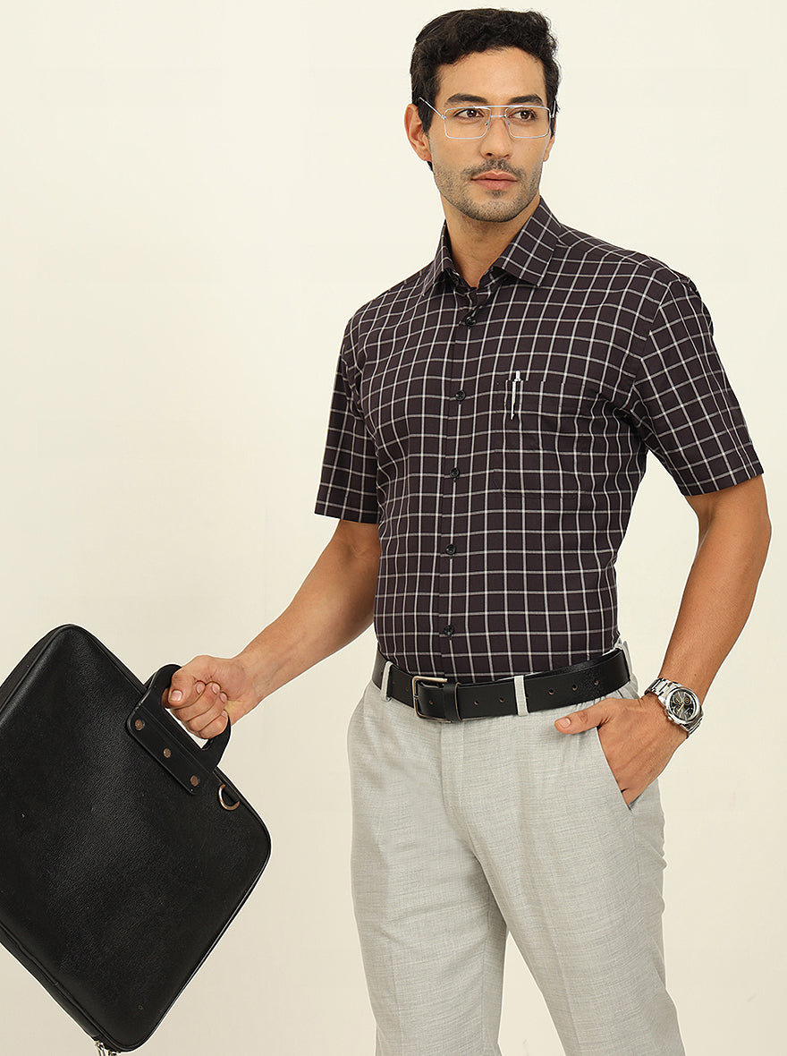 Blue & Grey Checked Regular Fit Formal Shirt | JadeBlue