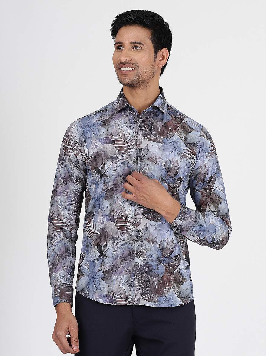 Multicolor Printed Slim Fit Party Wear Shirt | JB Studio