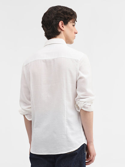 Snow White Solid Slim Fit Casual Shirt | Greenfibre