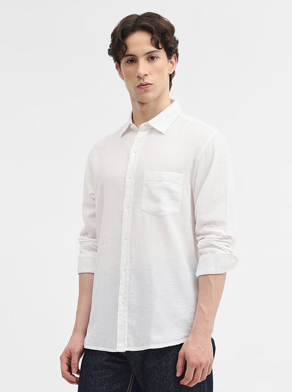 Snow White Solid Slim Fit Casual Shirt | Greenfibre