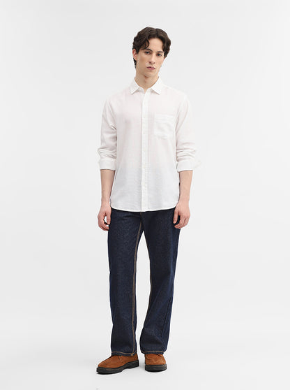 Snow White Solid Slim Fit Casual Shirt | Greenfibre