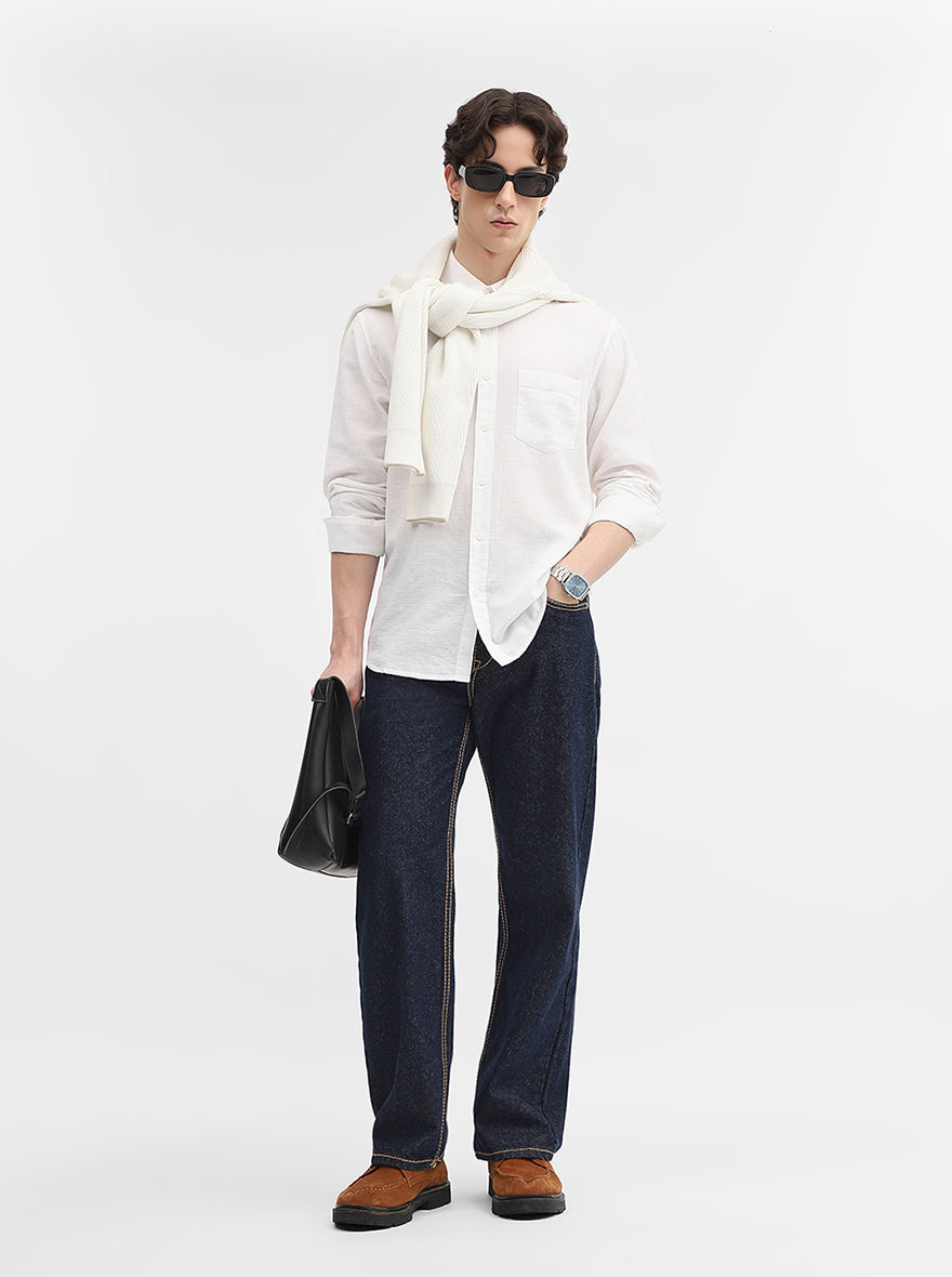 Snow White Solid Slim Fit Casual Shirt | Greenfibre